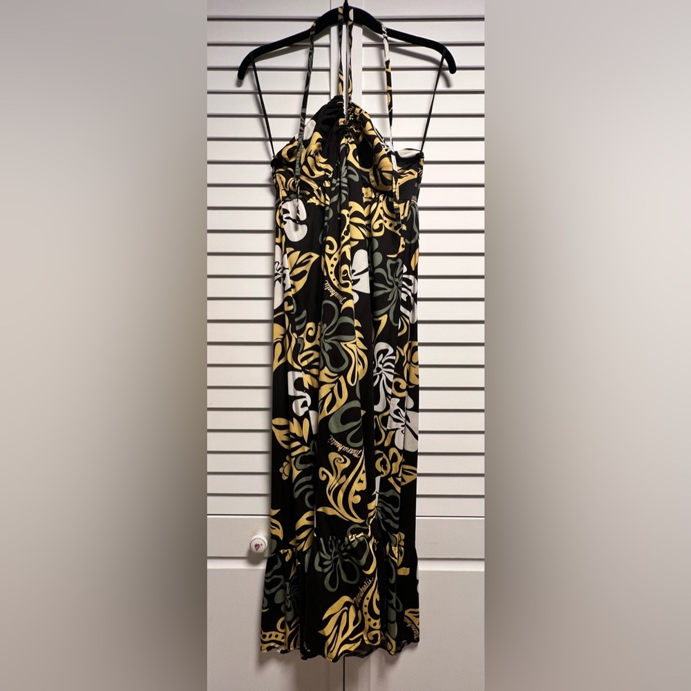 Manuhealii Black and Gold A-Line Maxi Dress Resort Wear